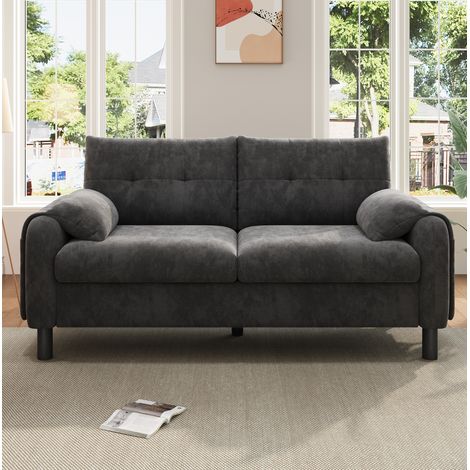 canapé fauteuil salon compact 2 places poches chenille gris OKMYHOME (1/5)