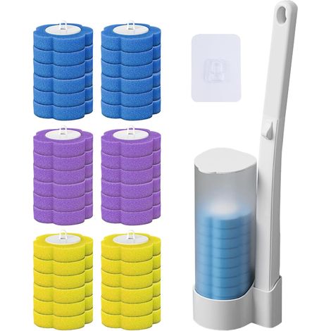 Brosse WC Jetable,Brosse de Toilette jetable avec 36 Recharges et 1 Support,Kit de Brosses WC,Suspendu Brosses Toilettes,Bross- Toilette Jetabl-Murale pour Toilett, Toilettes, Salle de Bain, Séjour (1/5)