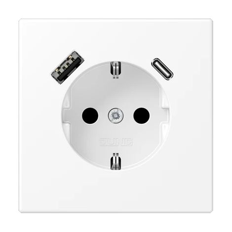 Jung Prise SCHUKO®, 16 A 250 V , avec chargeur USB, 1 x type A + 1 x type C, SAFETY+, série LS, schneeweiß matt LS 1520-15 CA WWM