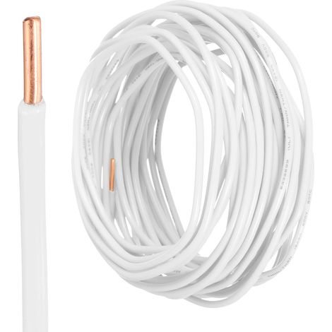 25 Pieds Fil Electrique Isolé Cuivre Solide 12 AWG Câble De Raccordement Fil THHN Résidentiel, Industriel, Mise À La Terre, Évaluation Électrique Pour 600 Volts, Blanc (1/5)