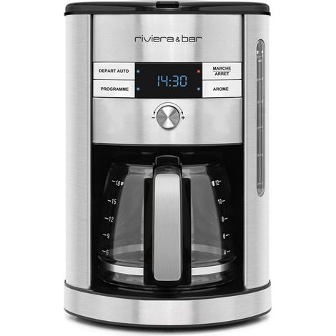 Cafetière filtre digitale inox 1,8L – 18 tasses – Douchettes multi-sorties pour arômes – Grand écran digital avec départ différé – Riviera & Bar