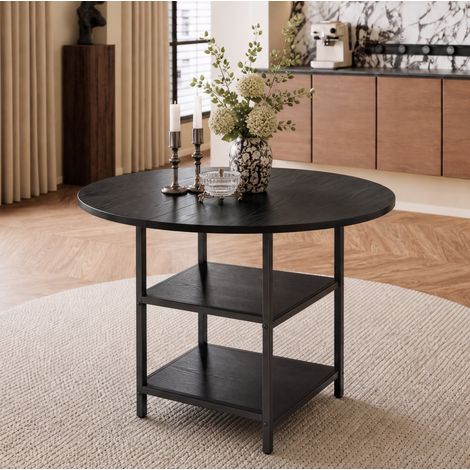 Tavolo da pranzo rotondo 107 cm in MDF nero con struttura in metallo DESVIAE (1/5)