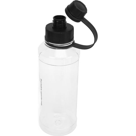 Wasserflasche mit großem Fassungsvermögen (1000 ml), breitem Griff, einteiligem Verschluss, doppelter Öffnung, auslaufsicher, ideal für Sport und Outdoor-Aktivitäten, schwarz. (1/4)