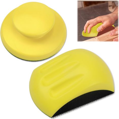Lot de 2 blocs de papier abrasif à main avec velcro - Forme ronde et en forme de souris - Pour disques abrasifs - 12,7 cm (1/5)