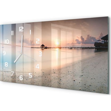 Horloge Murale Salle à Manger 60x30 cm Verre Trempé Design Contemporain Plage des Maldives (1/5)