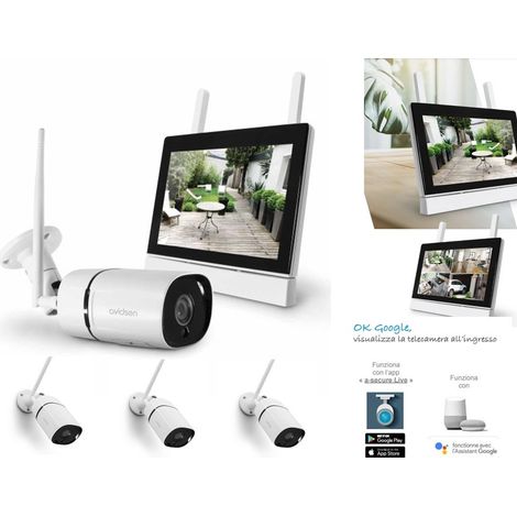 KIT VIDEOSORVEGLIANZA 4 TELECAMERE WIFI SENZA FILI APP AUDIO E VIDEO MONITOR AVIDSEN FAI DA TE