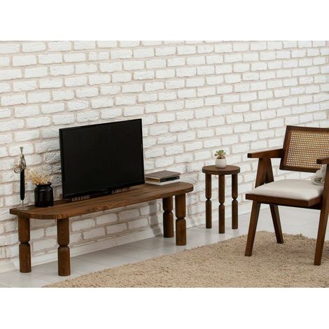 Dmora - Fernsehschrank Ceres, Ständer für Wohnzimmerfernseher, Niedriges Wohnzimmer-Sideboard, TV-Ständerbasis, 140x35h40 cm, Nussbaum, mit verstärkter Verpackung (1/5)