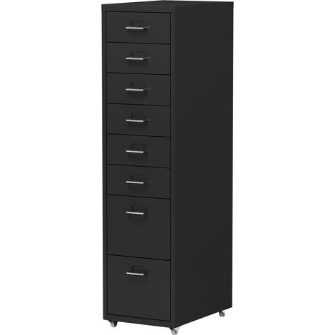 Mobiletto per ufficio mobile contenitore su ruote con 8 cassetti 109 x 28 x 41 cm nero 030009114