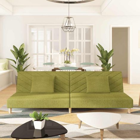 Canapé-lit 2 places convertible en tissu vert avec 2 oreillers, 200 x 84,5 x 69 cm - PANGIVO (1/5)