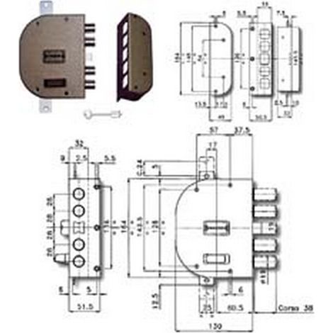 1PZ SERRATURA TRIPLICE DA APPLICARE CON SCROCCO DOPPIA MAPPA 2250 - mm.60 DX (2250-01)