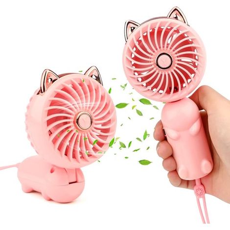 Mini ventilateur pliable rechargeable USB avec 3 vitesses, ventilateur portable pour bureau, voyage et maquillage, rose (1/2)