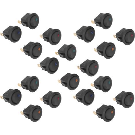 20 Stück 12V Rund-Wippschalter mit LED-Beleuchtung, 3-polig, 2-stufig, SPST, blau, grün, gelb, rot, KCD1 (1/5)