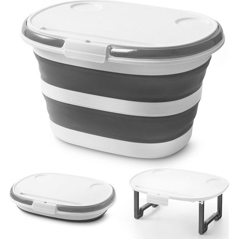 Seau pliable, seau à franges pliable amélioré de 16 L (4,2 gal) avec couvercle multifonctionnel (1/5)