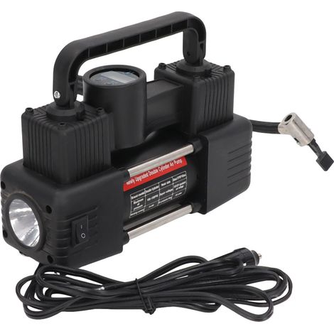 Pompe à pneus portable avec affichage numérique, 2 options d'alimentation (12 V CC) et lumière LED pour motos, vélos et bateaux pneumatiques. (1/5)