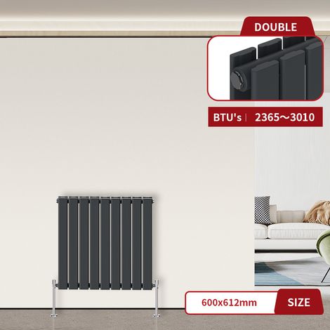 Warmehaus Flat Radiator Anthracite Horizontal 600 x 612mm Double