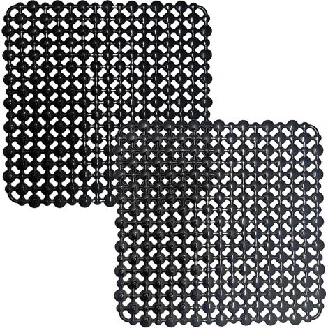 Lot de 2 Tapis Evier Cuisine, 27 x 27 cm, Tapis Evier à Faire Soi-Même pour Evier de Cuisine, Tapis D'évier à Drainage Tapide pour Vaisselle, Verrerie, Légumes. Noir