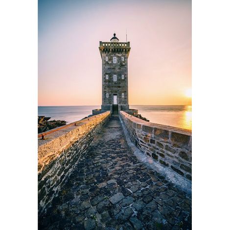 Tableau sur toile sunset phare de Kermorvan 65x97 cm - Impression sur Toile Murale Décorative - Image imprimée en HD sur Toile - Toile sur Châssis en Bois FSC - Fabriqué en France (1/4)