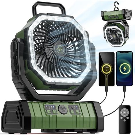 Campingventilator,Akku-Ventilator mit 20000 mAh und LED-Laterne,4 Geschwindigkeitsstufen und Fernbedienung (1/2)