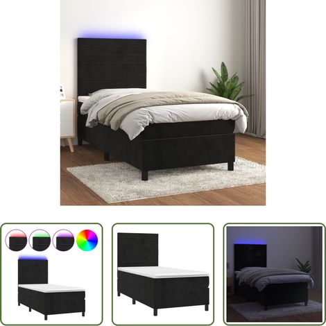 vidaXL LED-Leiste -  Boxspringbett mit Matratze & LED Schwarz 90x190 cm Samt (1/5)