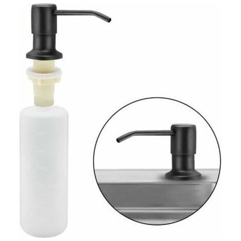 Sollbry Distributeur de savon pour évier de cuisine, distributeur de détergent intégré en acier inoxydable de 350 ml, distributeur de savon rechargeable avec pompe rotative à 360° (noir mat) (1/5)