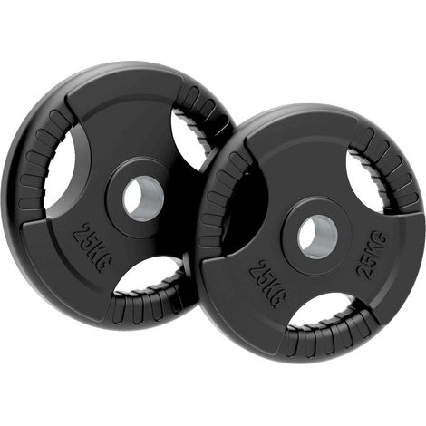Body Revolution 2 x 25 kg Disques Olympiques Noir - Fonte Caoutchoutée avec Poignées Tri-Grip, Compatibles avec Barres 50mm, Robustes et Silencieux pour Salle et Maison