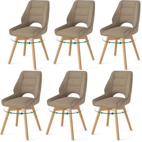 WAFTING Lot de 6 Chaises de Salle à Manger Pivotante, Chaise de Cuisine Scandinave, Pieds en bois massif, Marron (1/5)
