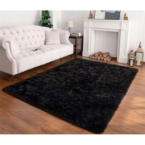 Tapis Moelleux de Salon Moelleux Modernes adaptés à la Chambre à Coucher des Enfants décor à la Maison de la Chambre à Coucher décoration intérieure Tapis Ultra Doux (Noir, 80x160cm)