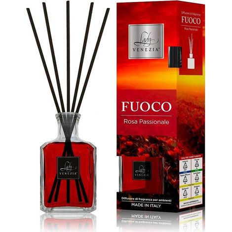 TrAdE Shop Traesio - Maxi Diffusore Ambiente Cubo Con Bastoncini Fragranza Fuoco Rosa Passionale 250ml -