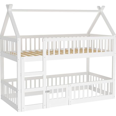Cama litera infantil 90 x 200 cm de madera blanca con escalera MODENUIT (1/5)