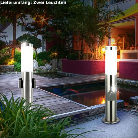 Lot de 2 lampadaires en acier inoxydable spot de jardin de parc IP44 2x douille dans le lot avec ampoules LED (1/5)