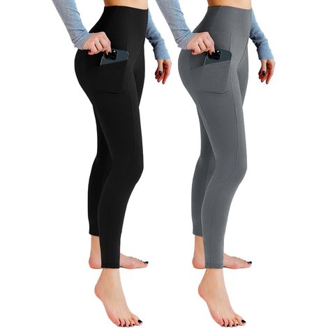 2 Pack Opaque High Waist Workout Leggings with Pockets for Workout Sports Yoga Running (1/5)