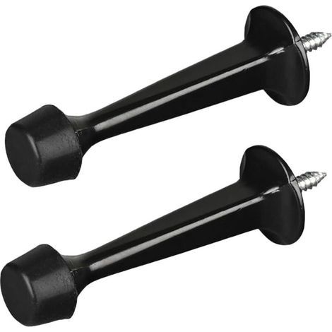 Un ensemble de deux butoirs de porte, en alliage de zinc, avec des patins en caoutchouc pour protéger les murs, adaptés à une utilisation intérieure et extérieure, 75 mm d'épaisseur (noir). (1/4)