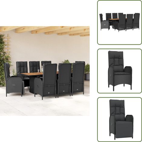 The Living Store 9-tlg. Garten-Essgruppe mit Kissen Schwarz Poly Rattan - Gartenmöbel - Essgruppen - Rattan Möbel - Outdoor Möbel - Gartenset (1/5)