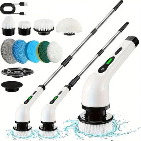 Nettoyeur de sols rotatif électrique - brosse de nettoyage sans fil pour usage domestique - équipée de 9 têtes de brosse interchangeables - brosse de nettoyage électrique