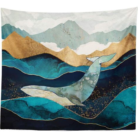 Nature Paysage Résumé Montagnes baleines Modèles Digital Imprimed Art Tapestry 67x90 pouces (1/3)