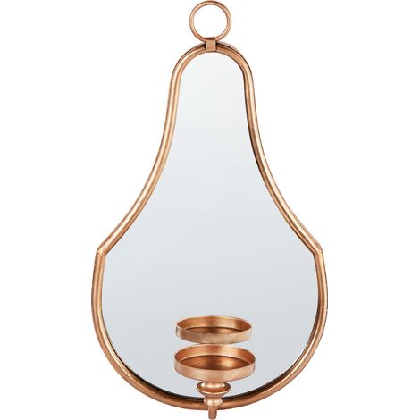 Candelero de pared de metal con espejo colgante dorado Bazarnes