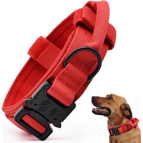 Collare per cani tattico, collare da addestramento militare in nylon regolabile con maniglia di controllo e fibbia in metallo pesante a sgancio rapido per cani di taglia piccola, media e grande,XL (1/5)