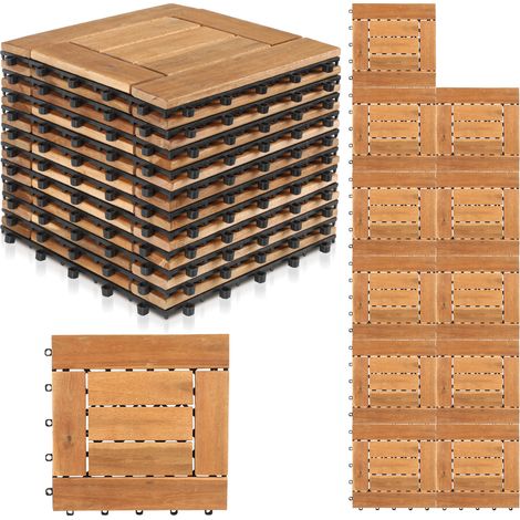 TolleTour Set 30x30cm Terrassenfliesen Holz,Bodenfliesen Akazienholz,Holzfliesen Bodenbelag,Klickfliesen Braun110x (1/2)