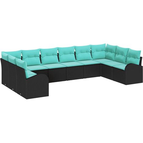 Garden Sofa Set 10 pcs Black and Turquoise Poly Rattan vidaXL (1/5)
