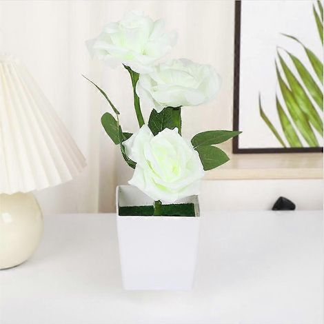 roses artificielles en pot, bonsaï, plante artificielle en plastique, décoration pour la maison, le bureau ou le salonblanc (1/5)