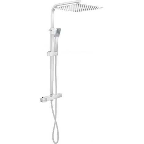 Columna de ducha de acero inoxidable de 30 x 30 cm con termostato - Cabezal de ducha cuadrado - Ducha de mano de acero inoxidable - Con termostato