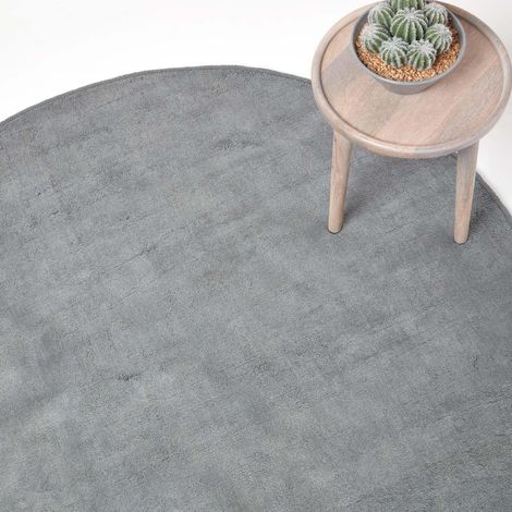 HOMESCAPES Grauer Kurzflor-Teppich aus 100% Baumwolle, 150 cm rund