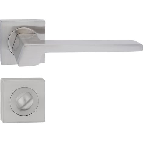 domino Türgriff Drückergarnitur WC - Badezimmer Set mit quadratischen Rosetten für Badezimmertüren Set WC - Rosetten-Garnitur Türbeschläge aus Aluminium Nickel CANTORO-QR M9 (1/5)