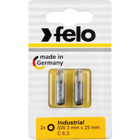 Blister 2 embouts de tournevis hexagonaux industriels C6.3x25mm. 5,0 millimètre Felo 02450036