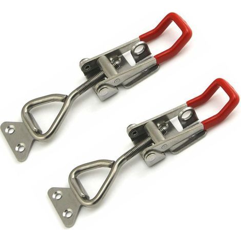 Set of 2 Heavy Duty Large Toggle Latches, Stainless Steel Lever Closure (Holding Force 220 kg, Lockable) Adjustable Toggle Clamps for Cabinets, Doors, Boxes (1/5)