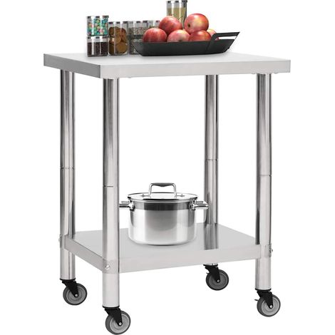 vidaXL Mesa de trabajo para cocina con ruedas acero inox 80x30x85 cm (1/2)