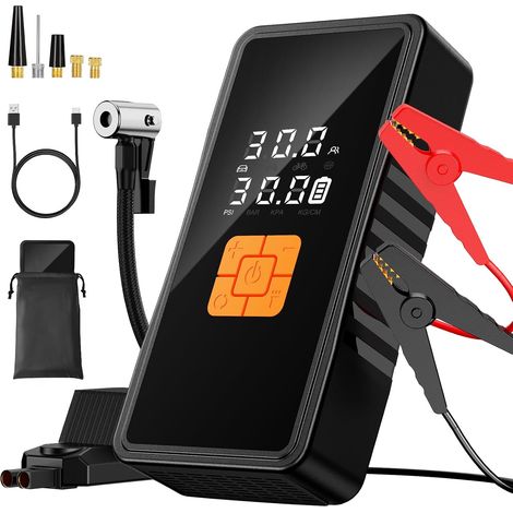Booster Batterie Voiture, 12V Démarreur Portable 8000A pour Moto et Voiture (Tous Gaz/9L Diesel), Banque d'Énergie avec Gonfleur 150PSI & Feux de Détresse, Booster Batterie Moto Portable (1/5)