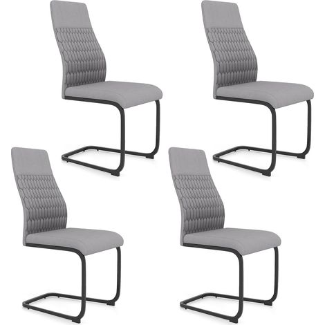 COSTWAY Set di Sedie da Pranzo da 4, Sedia Ergonomica da Cucina Senza Braccioli con Schienale Alto Inclinabile, Base in Metallo a Forma di U e Cuscinetti Antiscivolo, Portata 150 kg, per Interno (1/5)