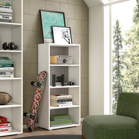 Librería compacta con 3 estantes regulables, blanca con fondo de hormigón, 60x30x130 cm - Terraneo (1/4)