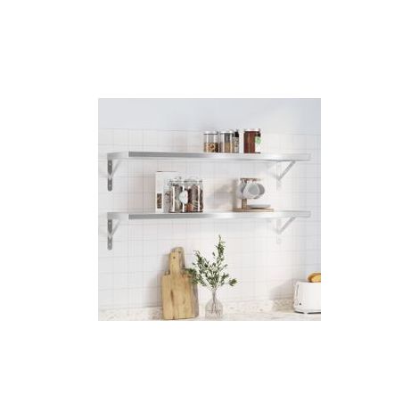 Étagères murales 2 pcs 100x30x3 argenté acier inoxydable (1/5)